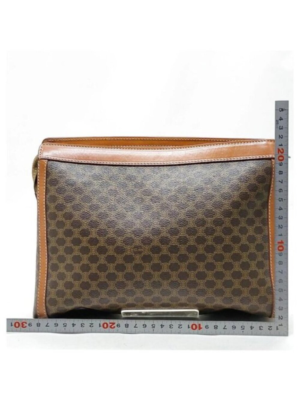 Authentic Celine Macadam Canvas Clutch Brown Leather Trim Vintage Designer Pouch - Picture 3 of 16